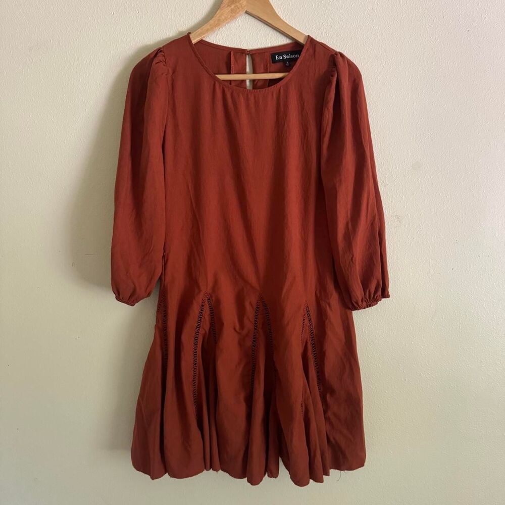 En Saison Fall Itzel Boho Embroidered Rust Orange Mini Dress Size Small